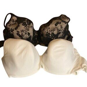 Cacique 46D Black Lace White Bras Set Padded Underwire Plus Size